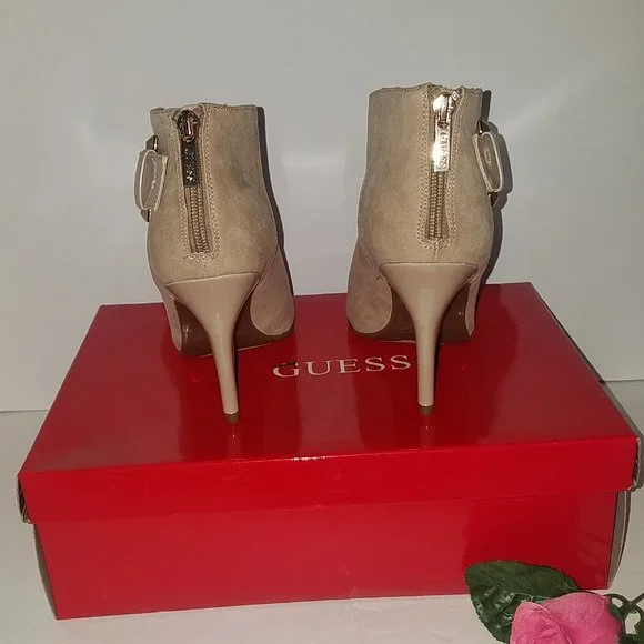 60% OFF ~ NEW ~ Guess Dakayla Suede Open Toe Bootie Beige In Box 7 M MSRP: $135 - Picture 5 of 8